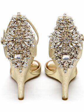 Wedding Gold Wedge Sandals 8 Rhinestone Bridal Heel Badgley Mischka